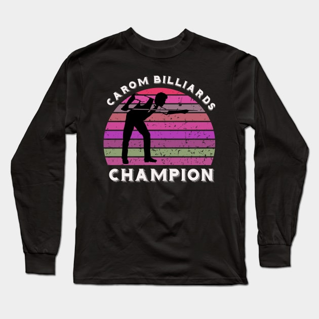 Carom billiards champion - retro sunset Long Sleeve T-Shirt by BB Funny Store